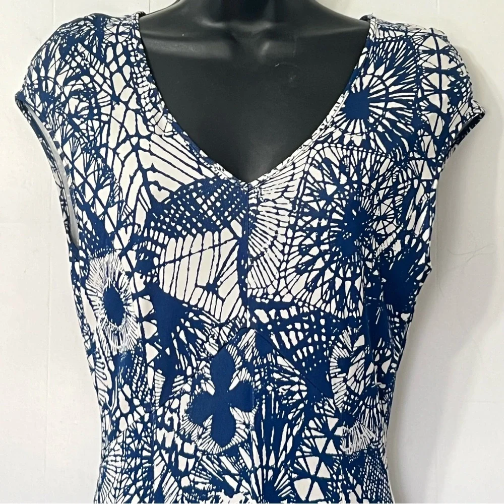 Tory Burch Baltic Sea Dream Catcher V-Neck Cap Sleeve Midi Dress Size XS